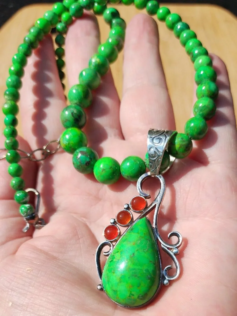 Jay King DTR lemon lime Turquoise pendant necklace 925 Sterling Silver